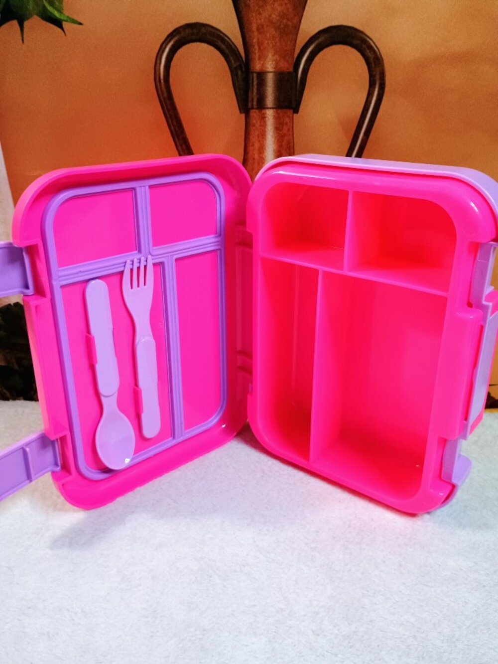 EUC Kids Your Zone Pink & Purple Bento Lunch Box with Spoon Fork